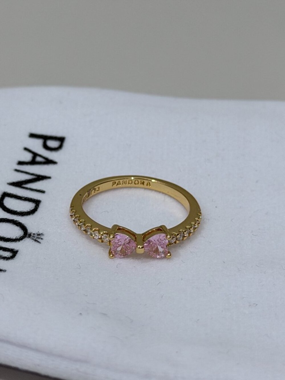 Pandora Gold Pink Heart Bow Ring